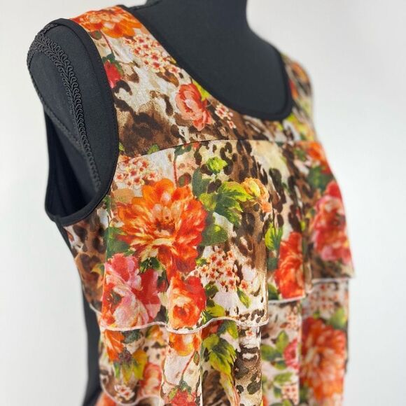 Susan Lawrence Floral Ruffle Sleeveless Blouse Sz M Women’s Animal Print - Picture 2 of 11